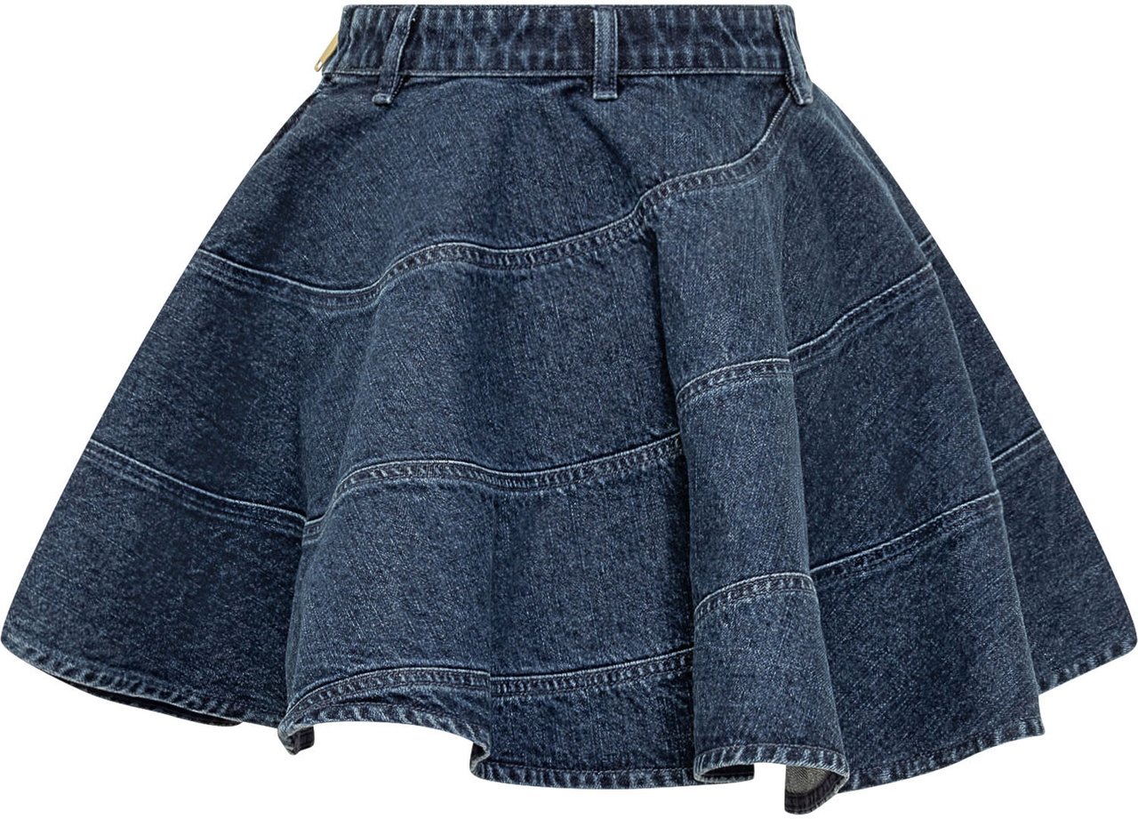 Self-Portrait Gonna Mini Svasata in Denim Navy