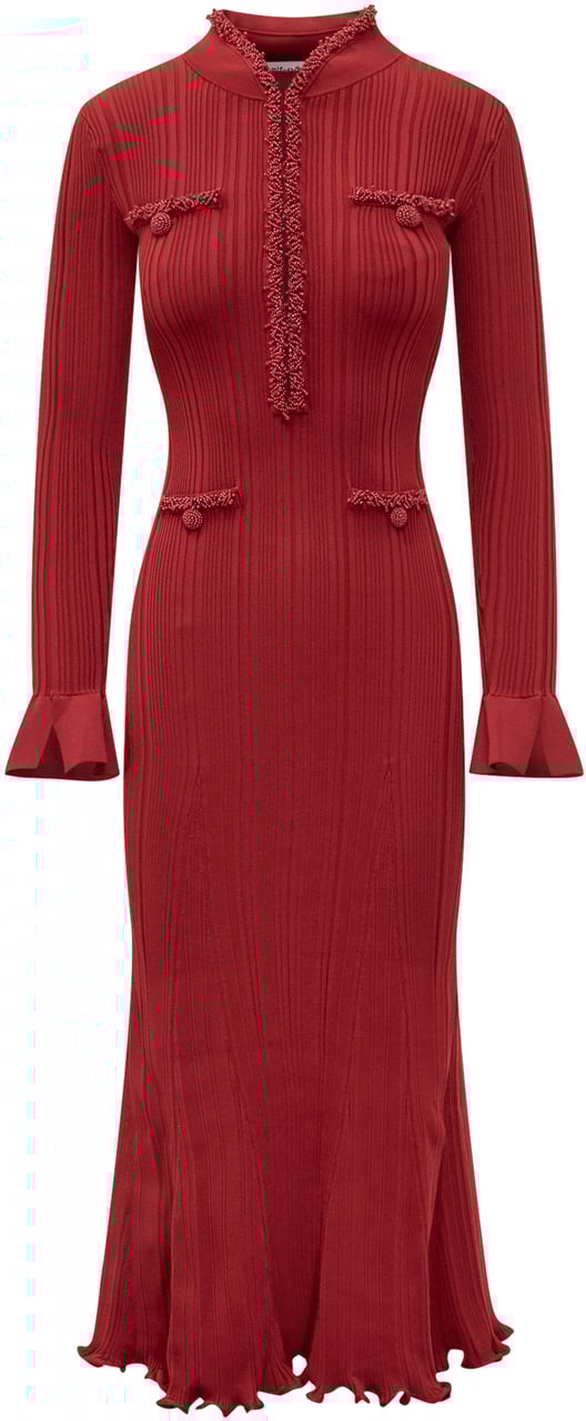 Self-Portrait Abito Lungo in Maglia con Finiture Maroon