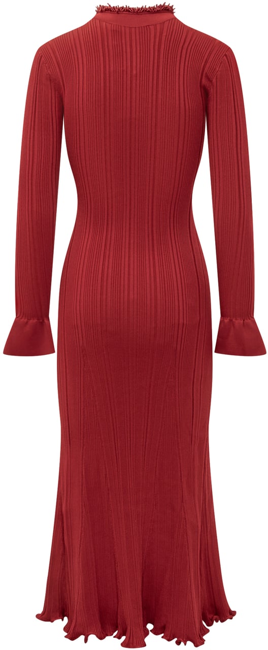 Self-Portrait Abito Lungo in Maglia con Finiture Maroon