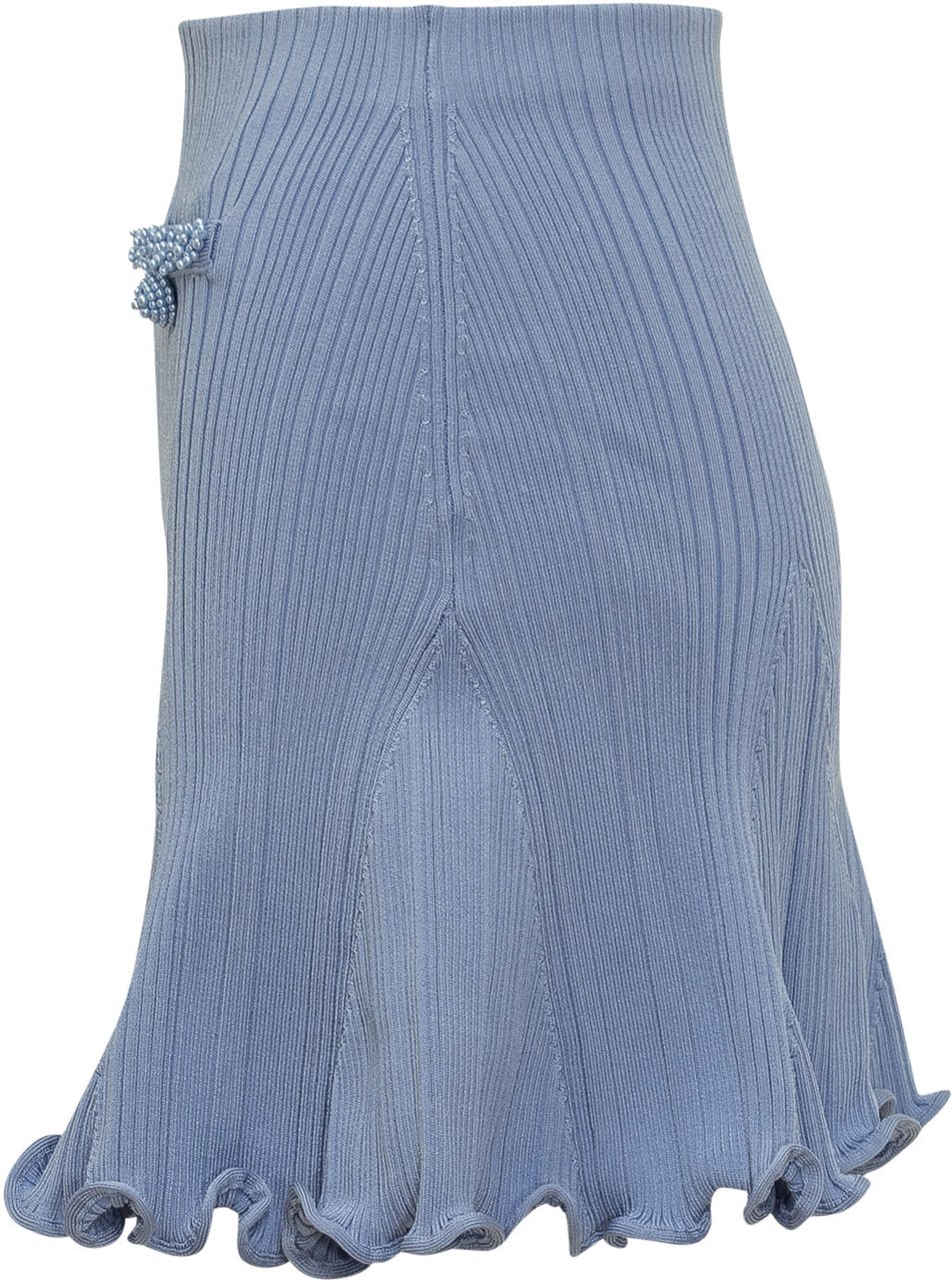 Self-Portrait Gonna Mini in Maglia con Finiture Navy