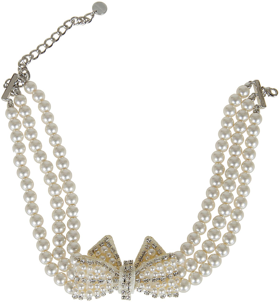 SELF-PORTRAIT PEARL SATIN BOW NECKLACE Beige