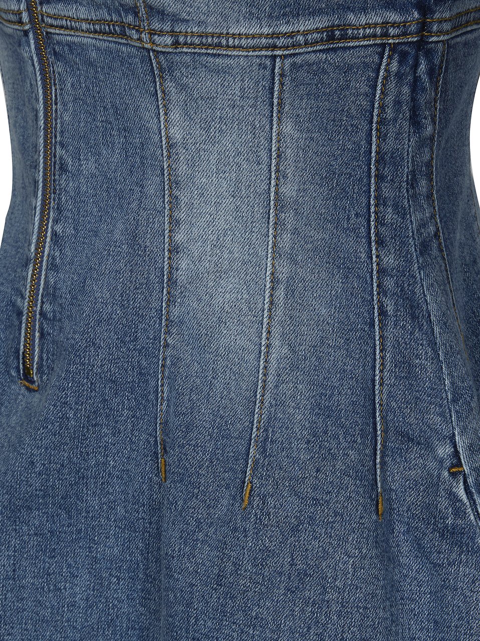 Self-Portrait Bustier Style Zipper Denim Mini Dress Blauw