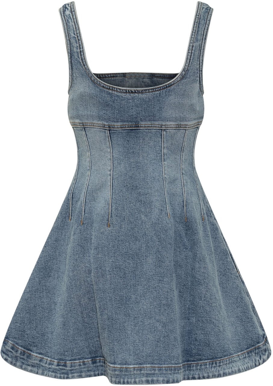 Self-Portrait Abito Mini in Denim Blauw