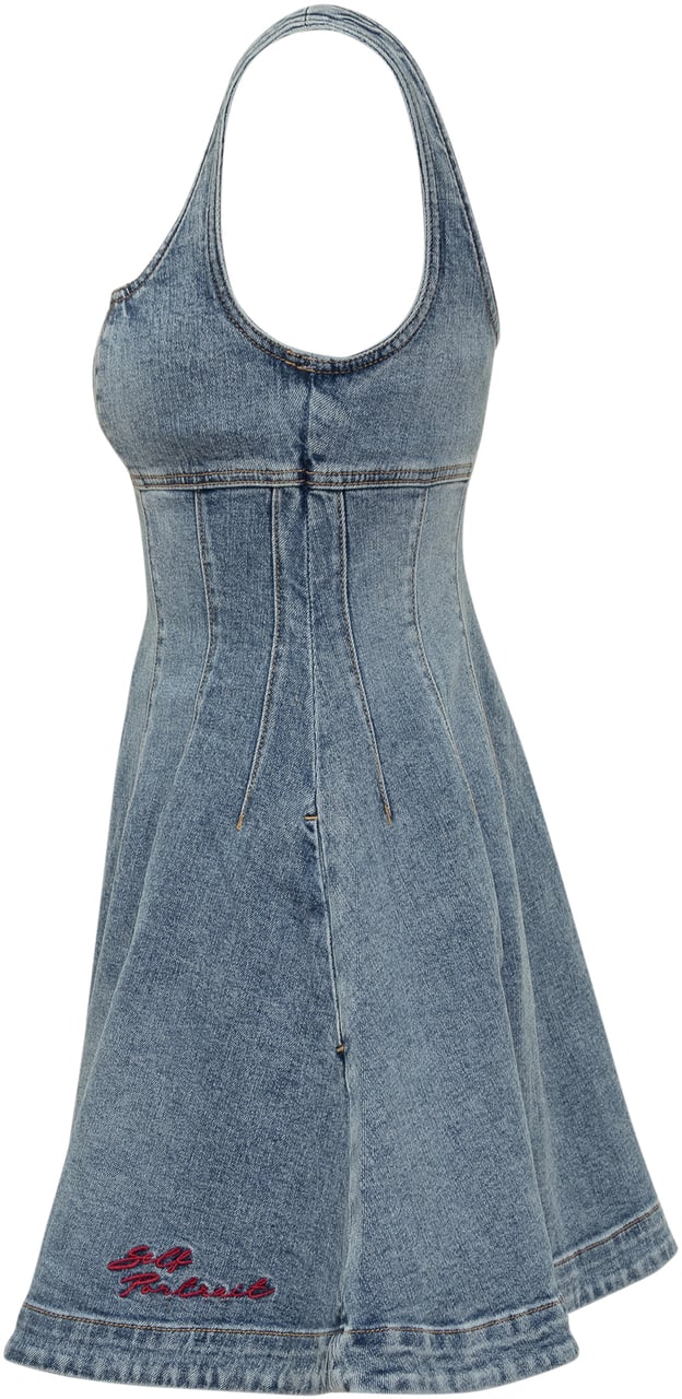 Self-Portrait Abito Mini in Denim Blauw