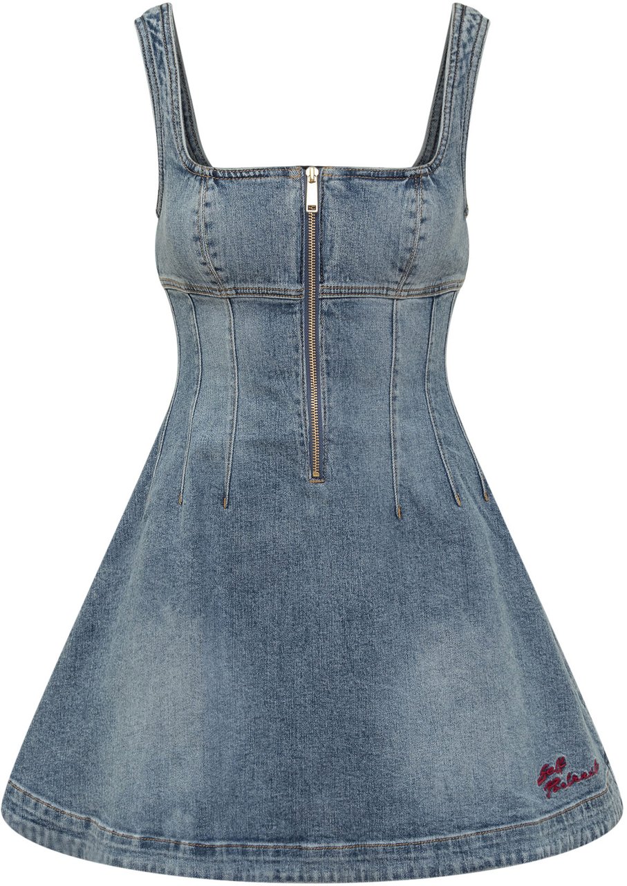 Self-Portrait Abito Mini in Denim Blauw
