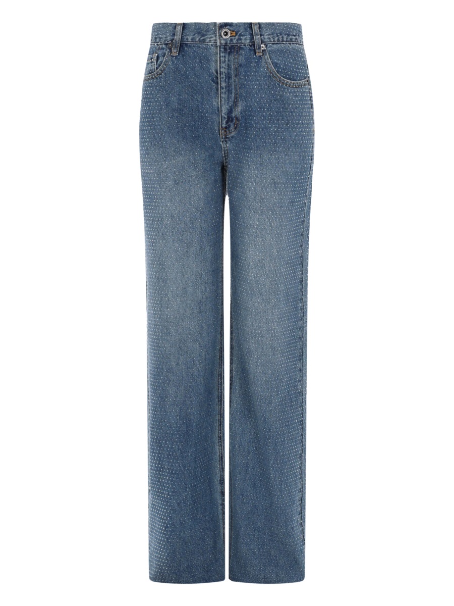 Self-Portrait Denim Rhinestone Straight-Leg Jeans Grijs
