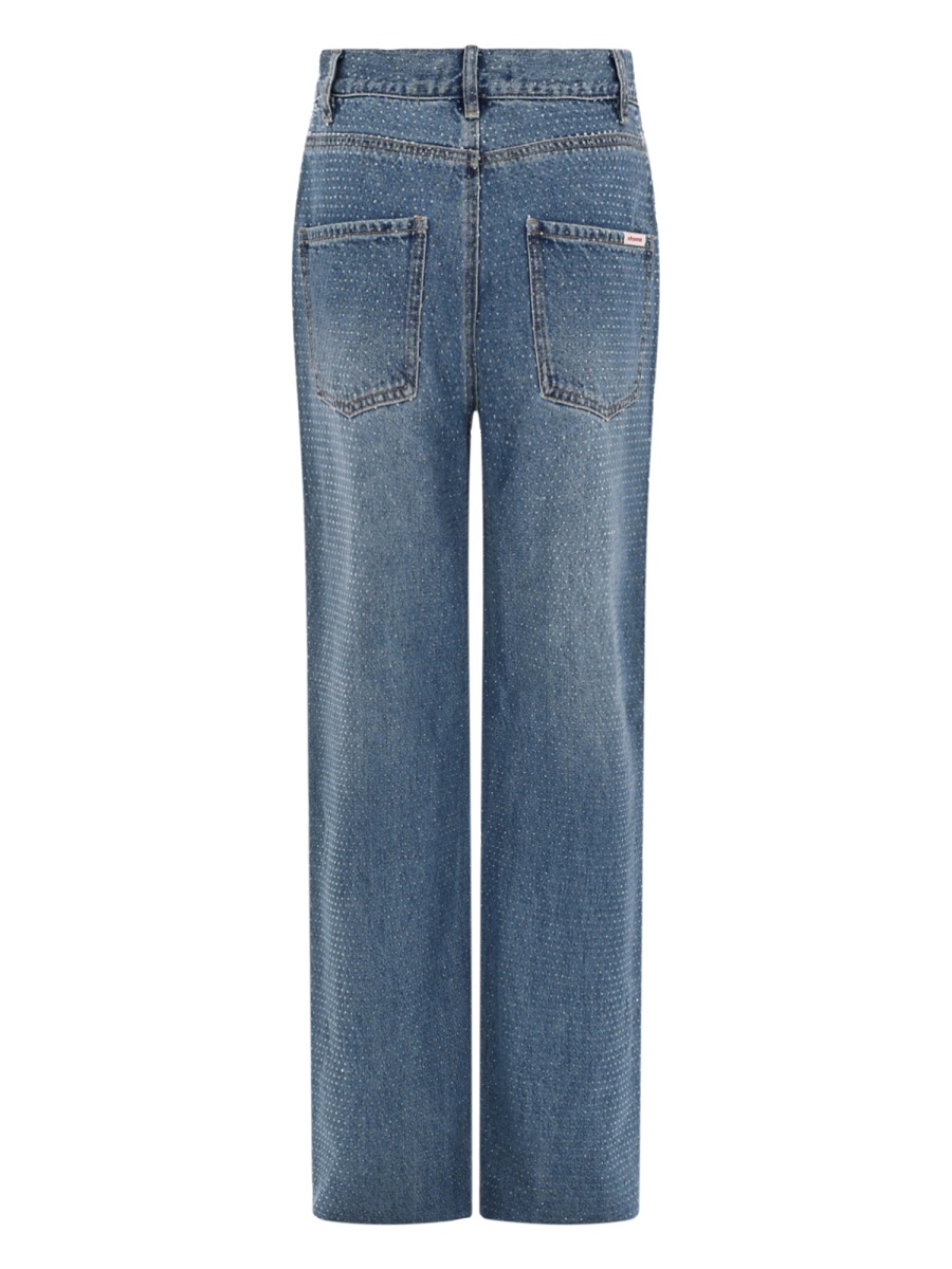 Self-Portrait Denim Rhinestone Straight-Leg Jeans Grijs