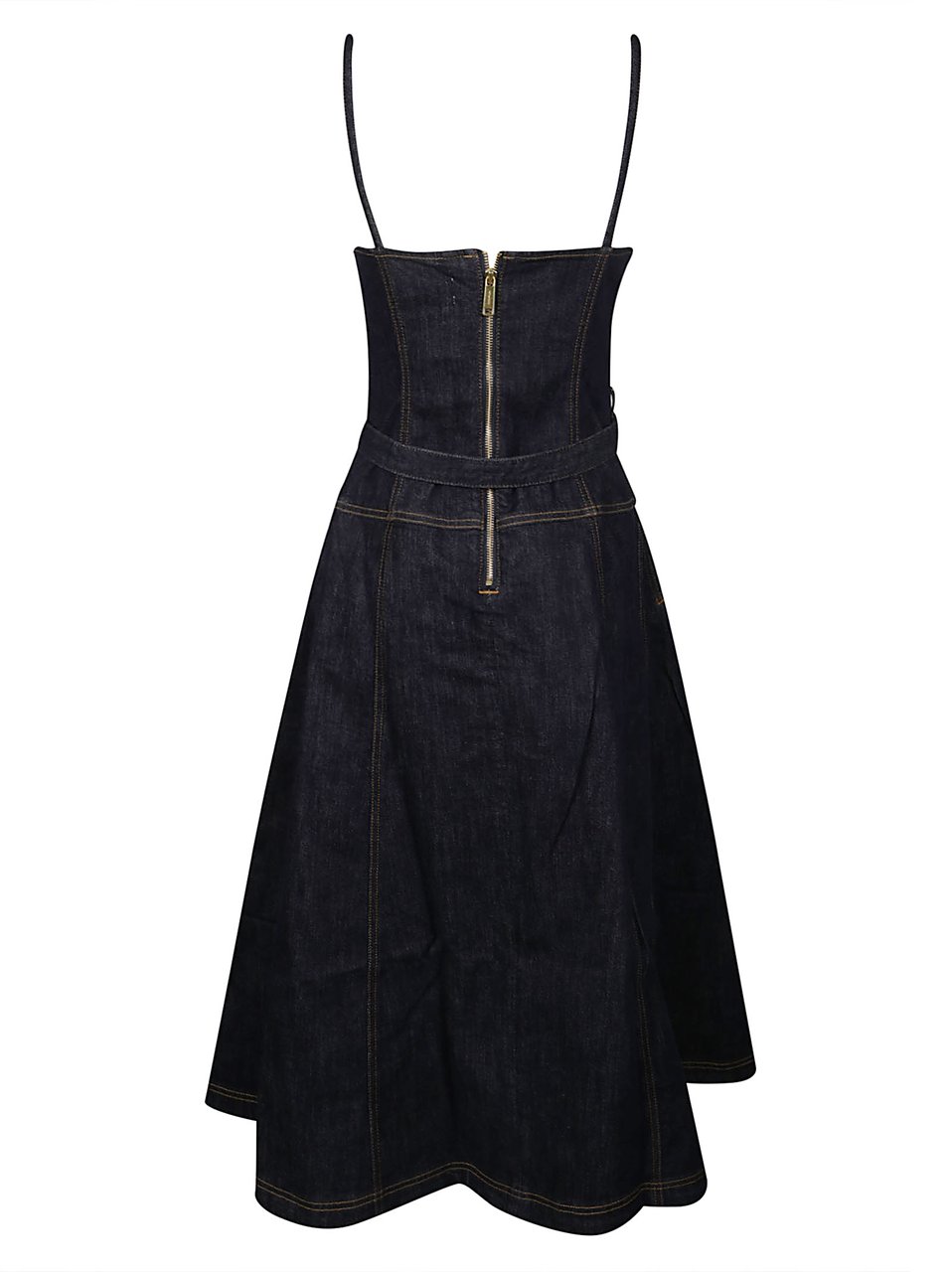Self-Portrait Denim Flared Midi Dress Blue Blauw