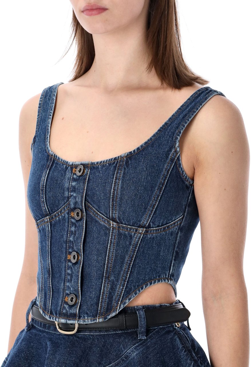Self-Portrait Denim Corset Top Blue Blauw