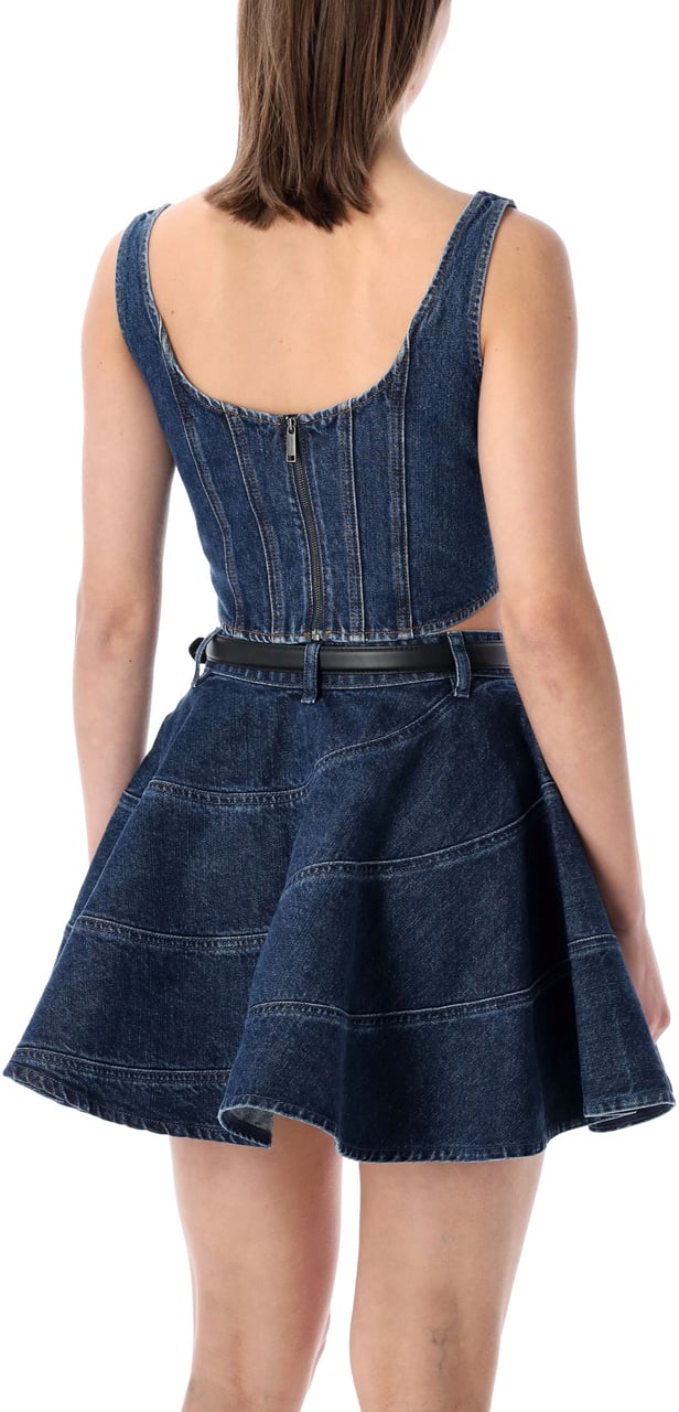 Self-Portrait Denim Corset Top Blue Blauw
