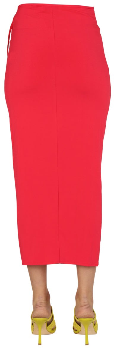 Self-Portrait Ruched Midi Skirt Rood