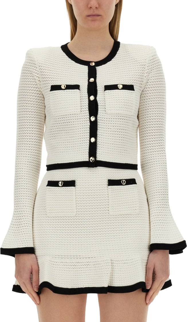 Self-Portrait Crochet Cardigan Wit