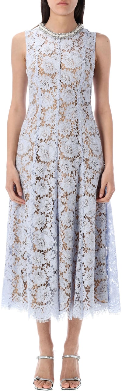 Self-Portrait Lace Midi Dress Pearl Collar Blu Blauw