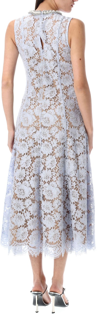 Self-Portrait Lace Midi Dress Pearl Collar Blu Blauw