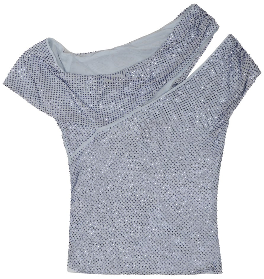 Self-Portrait Asymmetrical One-Shoulder Top With Rhinestone Accents Grijs