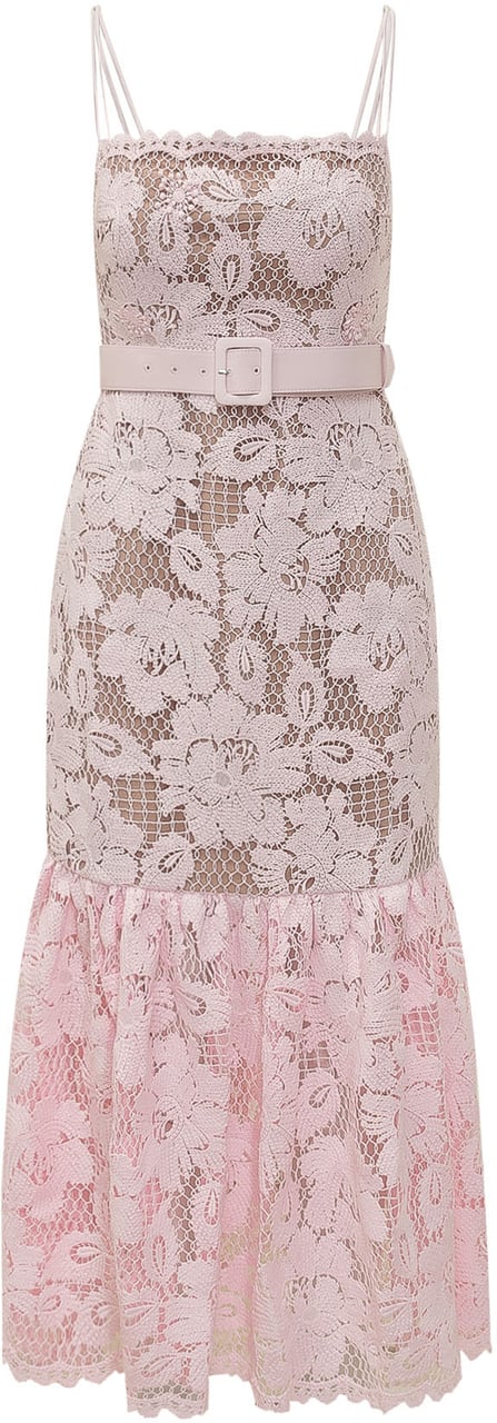 Self-Portrait Abito Midi in Pizzo Rosa Roze