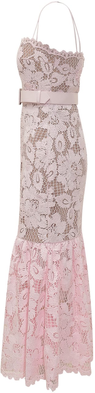 Self-Portrait Abito Midi in Pizzo Rosa Roze