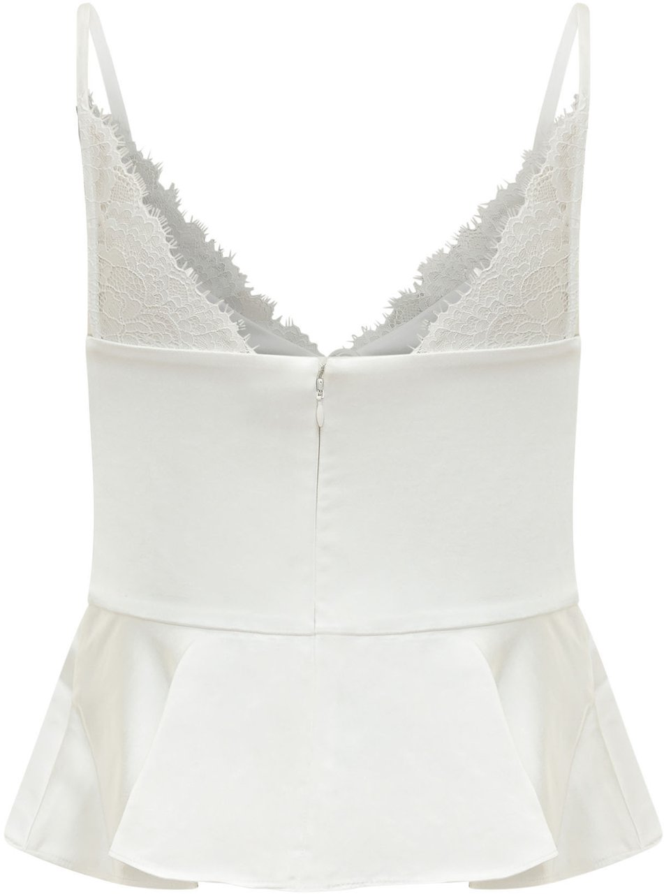 Self-Portrait Top in Raso con Pizzo Bianco Wit