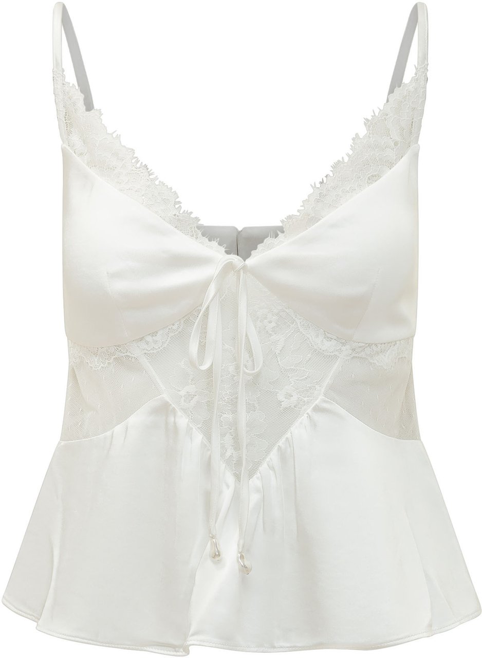 Self-Portrait Top in Raso con Pizzo Bianco Wit