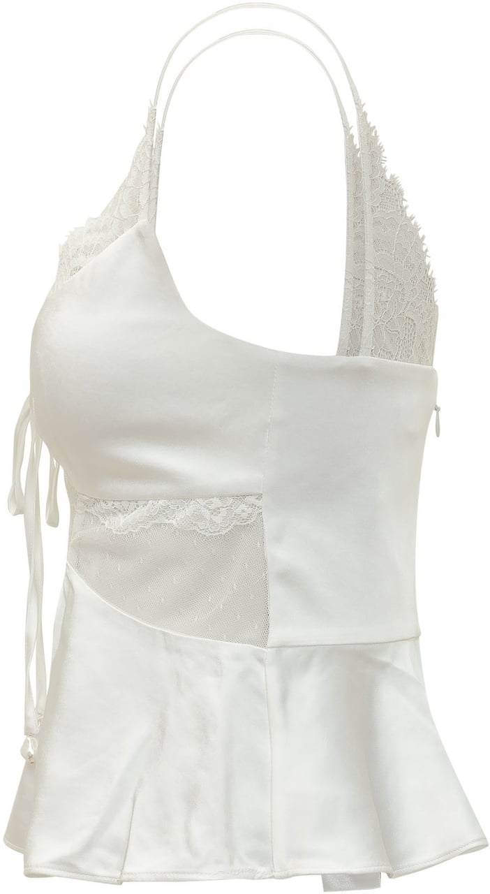 Self-Portrait Top in Raso con Pizzo Bianco Wit