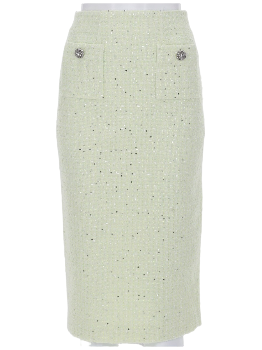 Self-Portrait Boucle Speckled Pattern Fitted Skirt Grijs