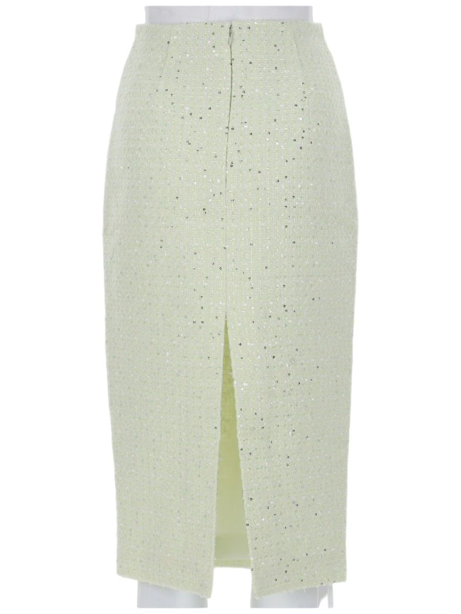 Self-Portrait Boucle Speckled Pattern Fitted Skirt Grijs