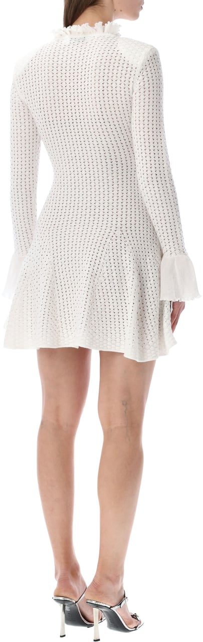 Self-Portrait Pointelle Knit Mini Dress Bianco Wit