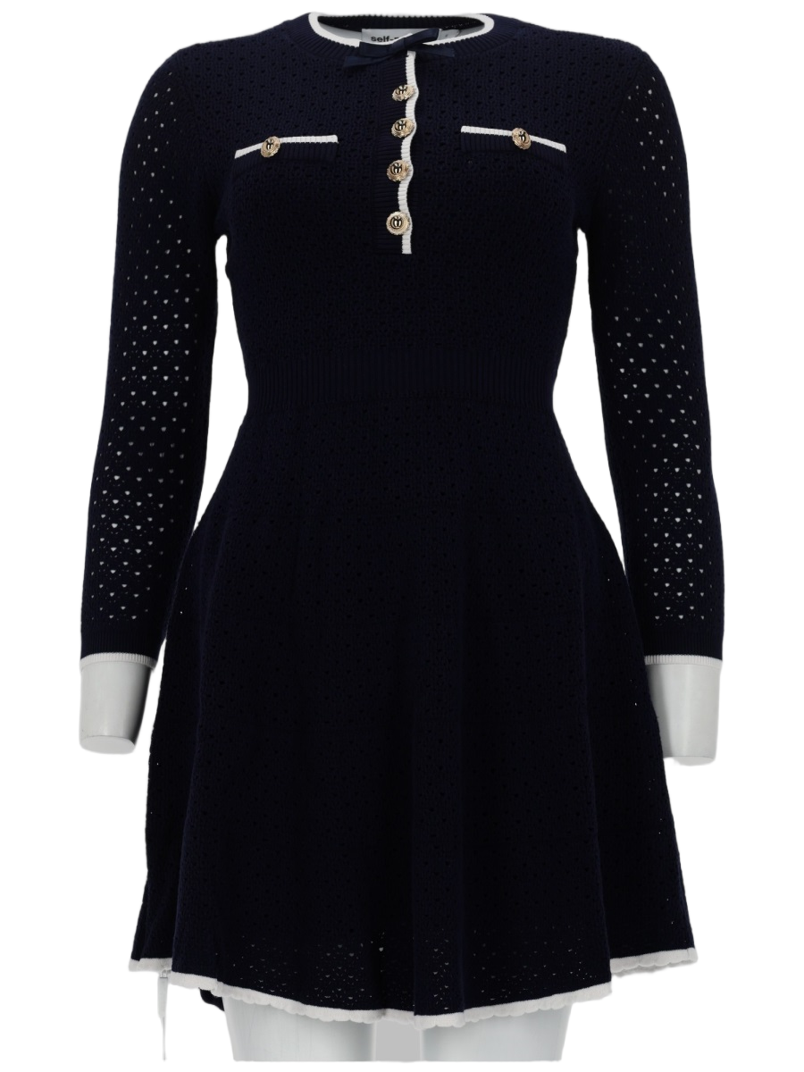 Self-Portrait Slim Fit Perforated Pockets Dress Zwart