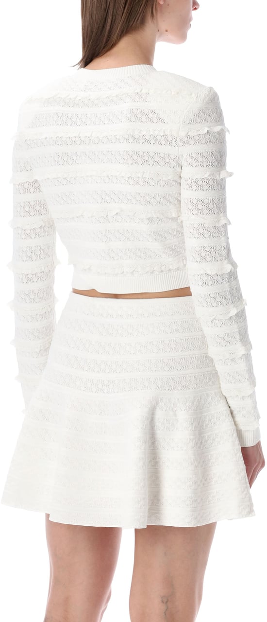 Self-Portrait Pointelle Knit Cardigan Bianco Wit