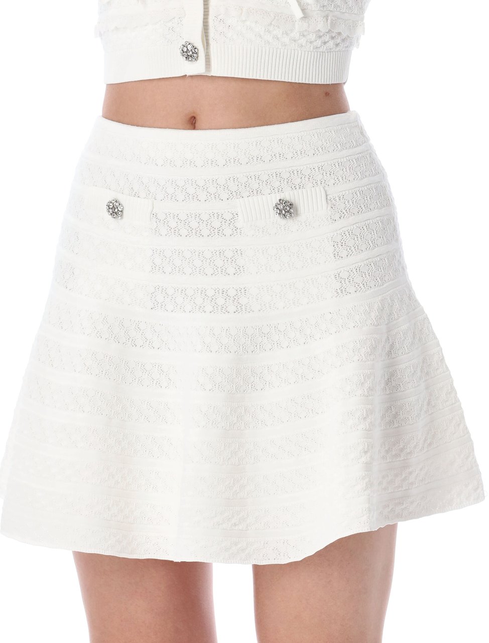 Self-Portrait Pointelle Skirt Bianco Wit