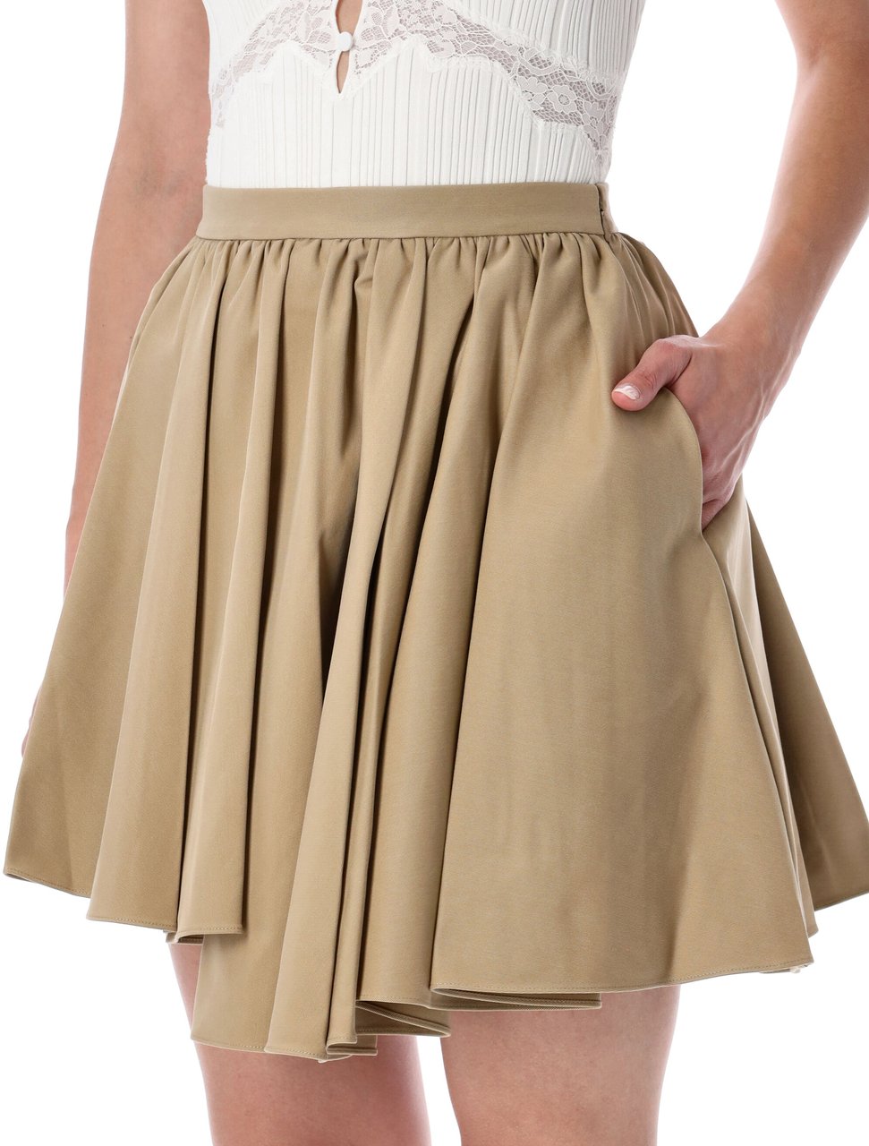 Self-Portrait Wide Mini Skirt Marrone Beige