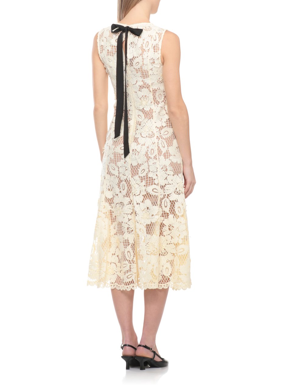 Self-Portrait Crochet Lace Midi Dress With Floral Relief And Flared Hem Neutraal