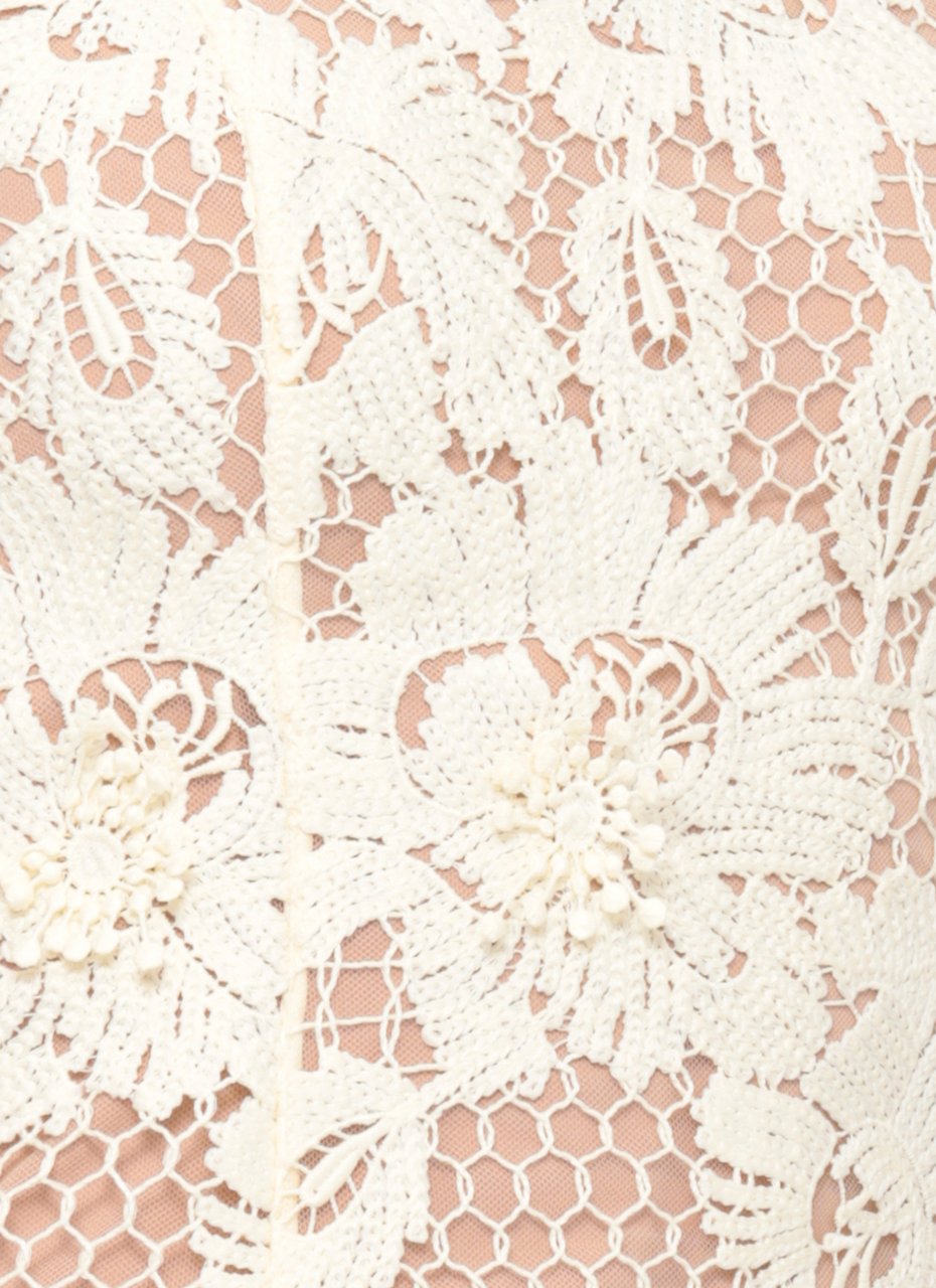 Self-Portrait Crochet Lace Midi Dress With Floral Relief And Flared Hem Neutraal