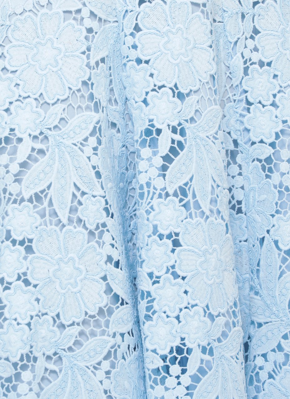 Self-Portrait Light Blue Crepe Lace Mini Dress With Floral Details Wit