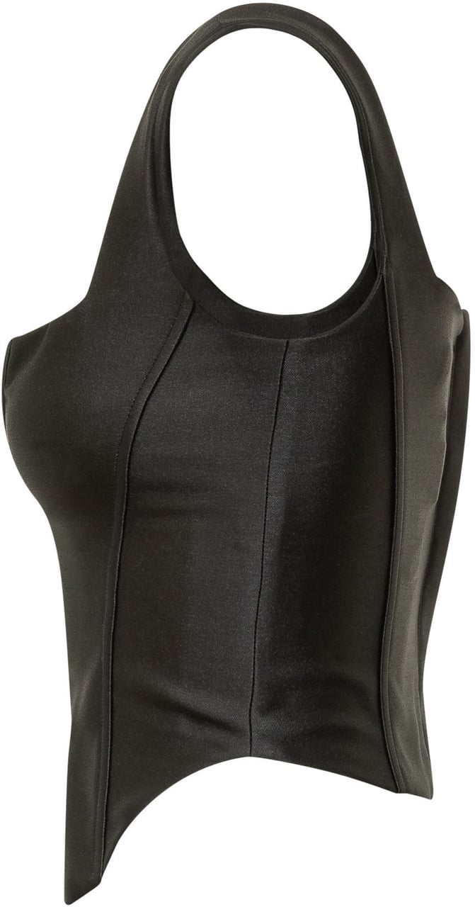 Self-Portrait Top Corsetto in Satin Nero Zwart