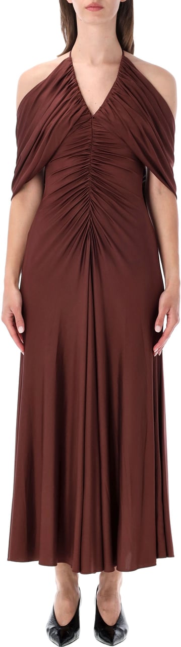 Self-Portrait Drape Midi Dress Marrone Bruin