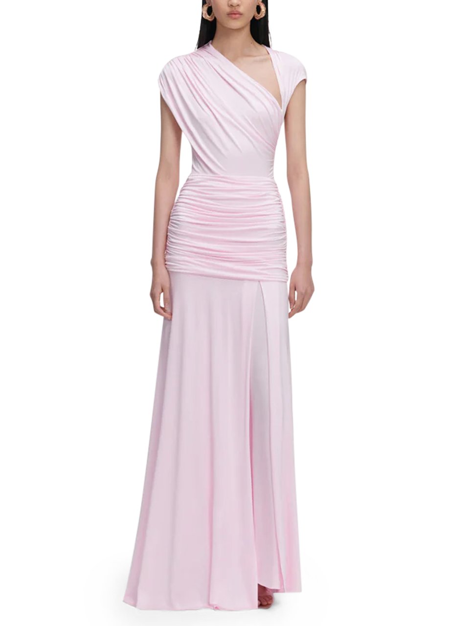 Self-Portrait Draped Jersey Maxi Dress with Elegant Asymmetrical Neckline Wit