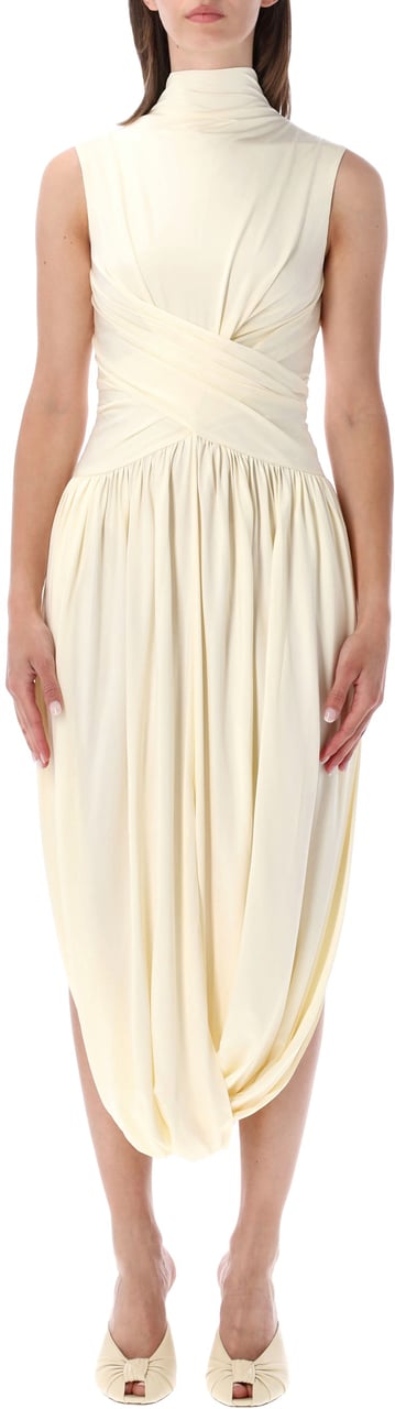 Self-Portrait Jersey Wrap Midi Dress Giallo Geel