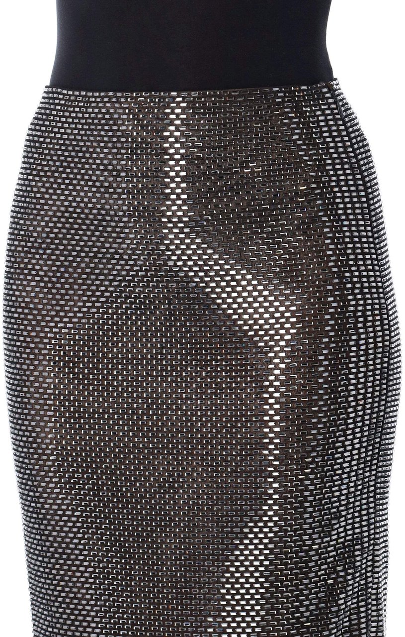 Self-Portrait Jersey Crystal Midi Skirt Nero Zwart