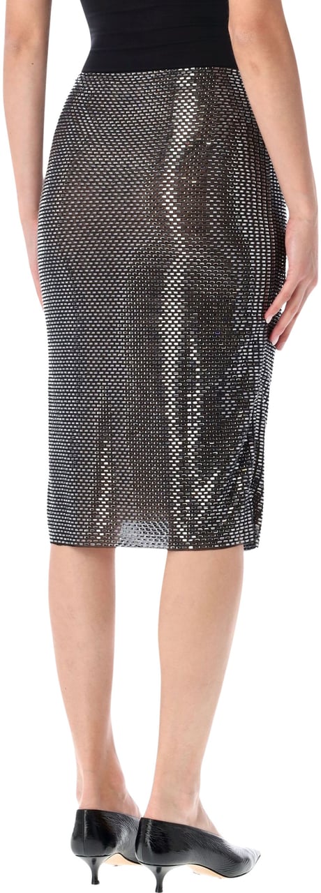Self-Portrait Jersey Crystal Midi Skirt Nero Zwart