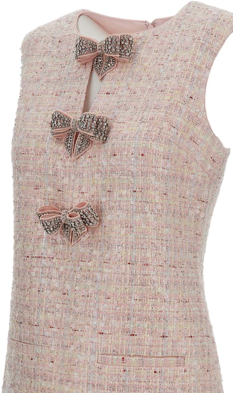 Self-Portrait Sequin Boucle Bow Mini Dress Roze
