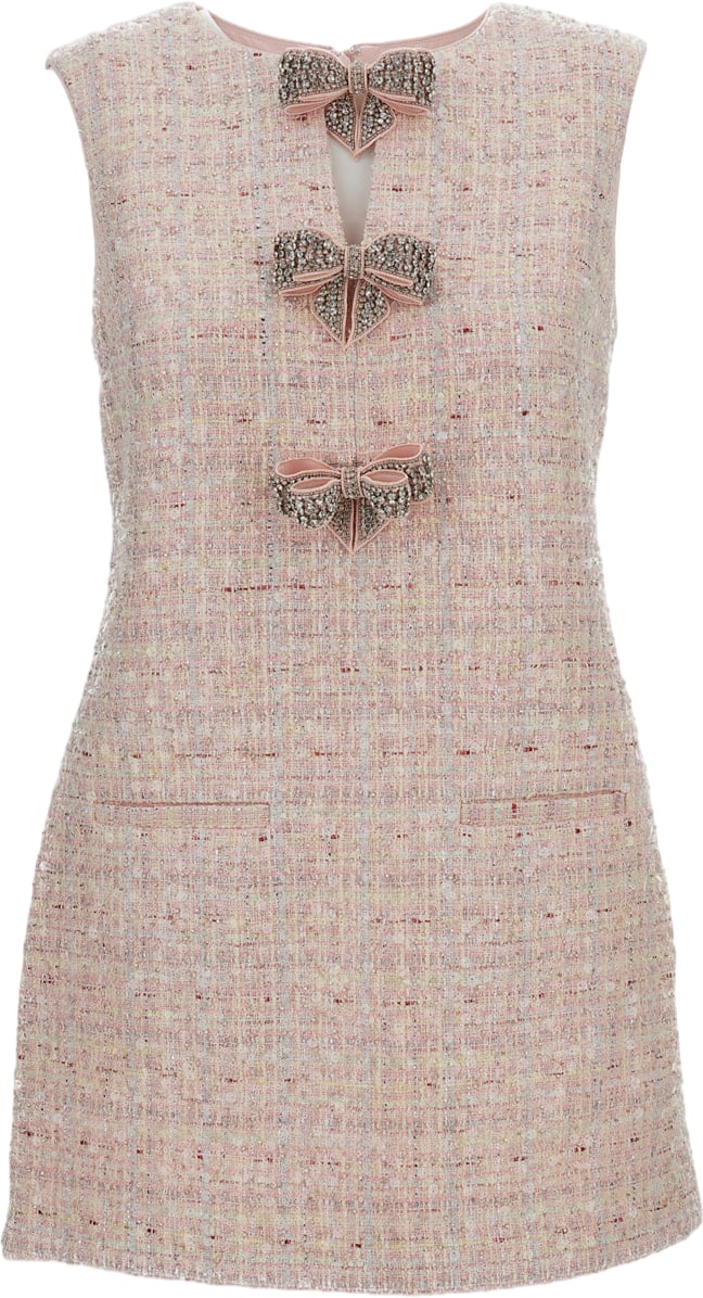 Self-Portrait Sequin Boucle Bow Mini Dress Roze