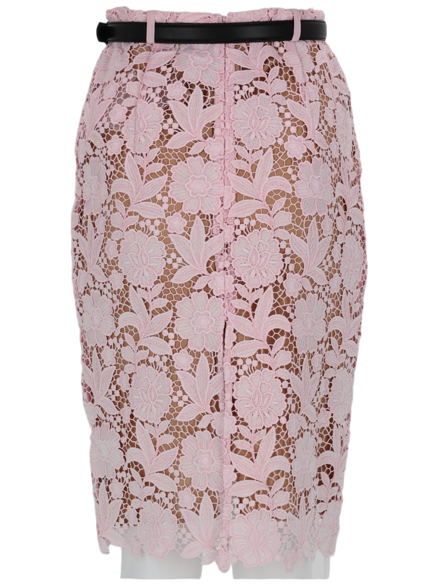 Self-Portrait Floral Lace Overlay Fitted Skirt Roze