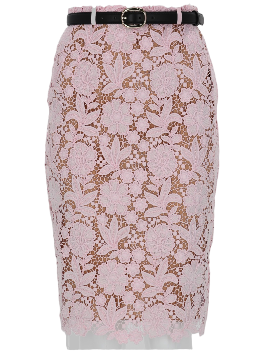 Self-Portrait Floral Lace Overlay Fitted Skirt Roze
