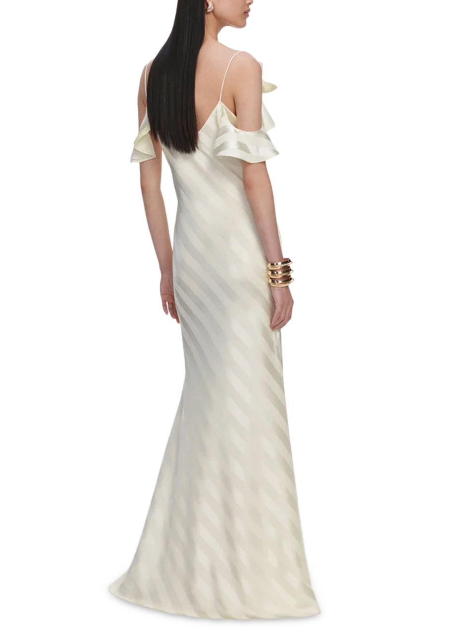 Self-Portrait Yellow Satin Striped Maxi Dress Grijs