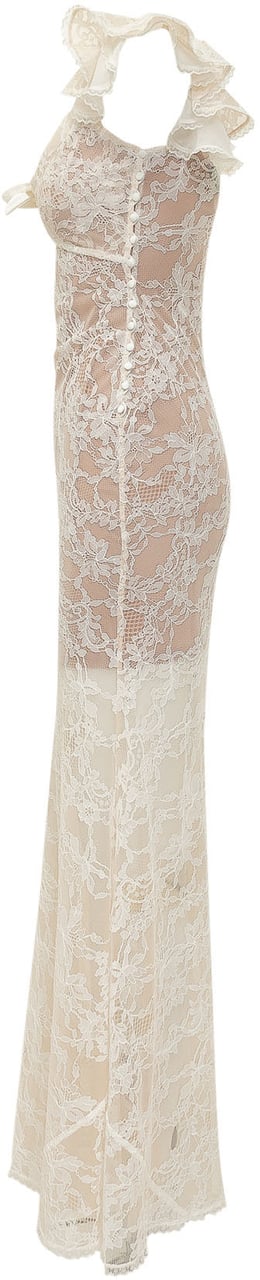 Self-Portrait Abito Lungo in Pizzo Floreale con Spalline Volant Wit