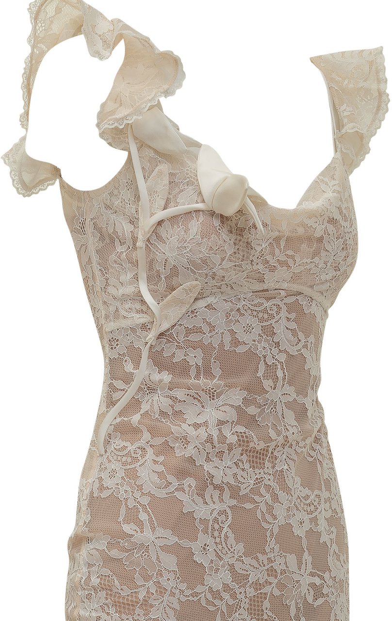 Self-Portrait Abito Lungo in Pizzo Floreale con Spalline Volant Wit