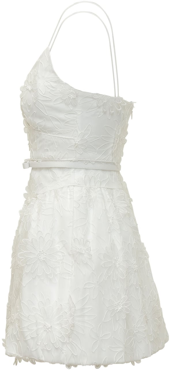 Self-Portrait Mini Abito in Organza con Ricami Floreali Wit
