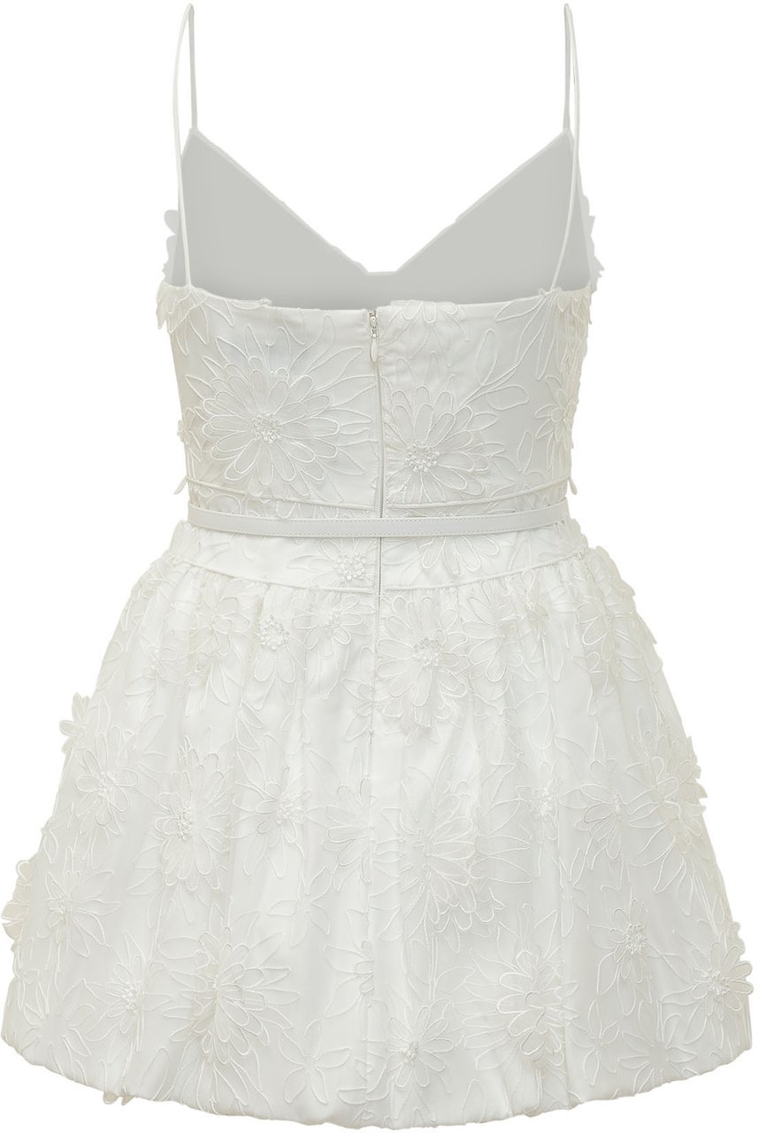 Self-Portrait Mini Abito in Organza con Ricami Floreali Wit