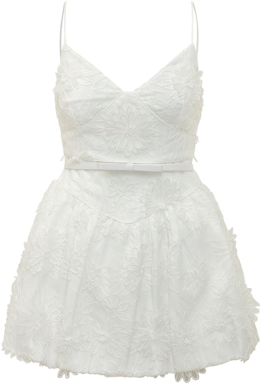 Self-Portrait Mini Abito in Organza con Ricami Floreali Wit